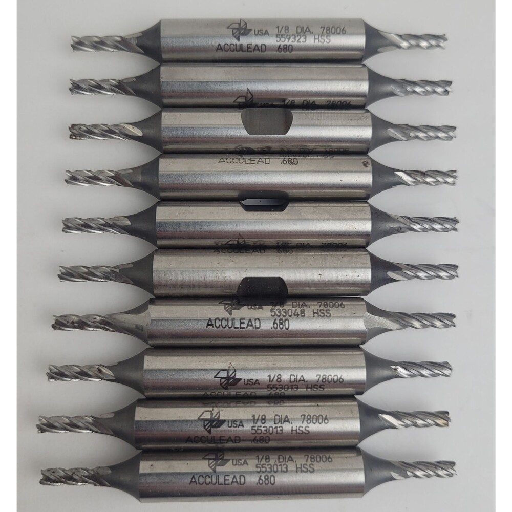 Acculead 1/8 End Mills 10 Pc Lot 2 Flute Double End HSS 78006 .680